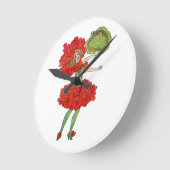 赤ゼラニウム花妖精の時計 ラウンド壁時計 (傾斜)