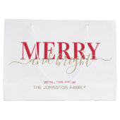  赤タイポグラフィメリーと明るいクリスマス ラージペーパーバッグ (裏面)