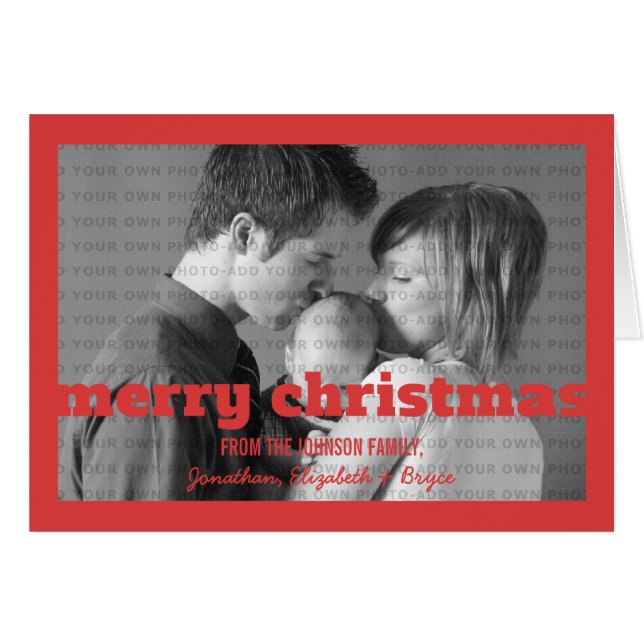 赤タイポグラフィメリークリスマスグリーティングカード (正面横)