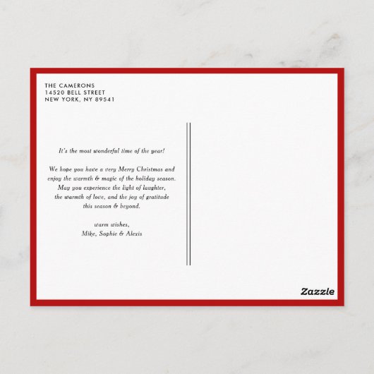 赤タイポグラフィメリークリスマストリップコラージュ ポストカード (裏面)