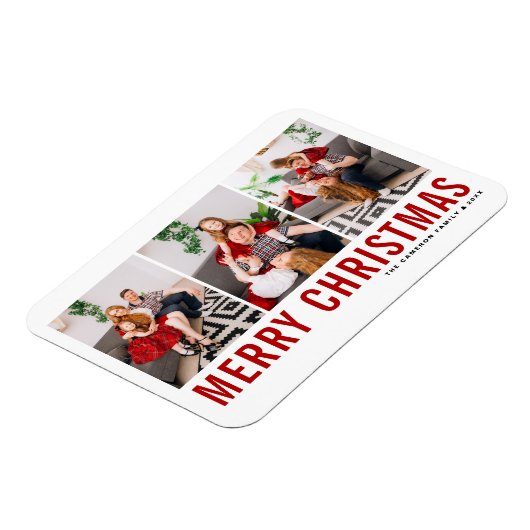 赤タイポグラフィメリークリスマストリップコラージュ マグネット (左側)