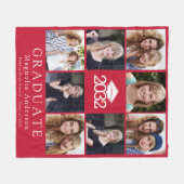 赤タイポグラフィ卒業写真コラージュ フリースブランケット (正面(横))