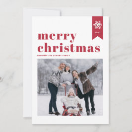 赤タイポグラフィ雪片メリークリスマスフォト シーズンカード
