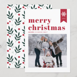 赤タイポグラフィ雪片メリークリスマスフォト シーズンカード