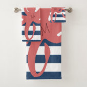 赤タコのビーチモダン白ネイビーブルーストライプの バスタオルセット (インサイチュ)