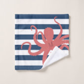 赤タコのビーチモダン白ネイビーブルーストライプの バスタオルセット (ウォッシュタオル)