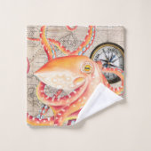 赤タコのヴィンテージマップCompass Marine バスタオルセット (ウォッシュタオル)