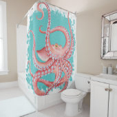 赤タコティール（緑がかった色）ステンドグラス シャワーカーテン (インサイチュ)