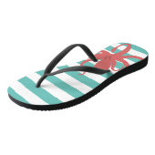 赤タコモダンビーチ白ティール（緑がかった色）ストライプの ビーチサンダル (アングル)