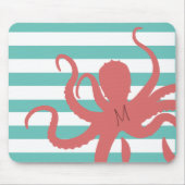 赤タコモダンビーチ白ティール(緑がかった色)ストライプの マウスパッド (正面)