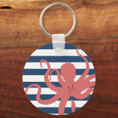 赤タコモダンビーチ白ネイビーブルーストライプの キーホルダー (正面)