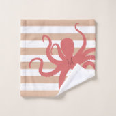 赤タコモダンビーチ白砂ストライプの バスタオルセット (ウォッシュタオル)