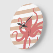 赤タコモダンビーチ白砂ストライプの ラージ壁時計 (傾斜)