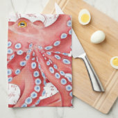 赤タコヴィンテージマップ白 キッチンタオル (四つ折り)