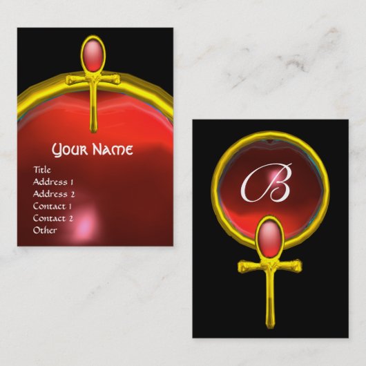 赤タリスマンRUBYモノグラム鮮やかな黒い黄色 名刺 (正面/裏面)