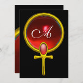 赤タリスマンRUBYモノグラム鮮やかな黒い黄色 招待状 (正面/裏面)