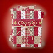 赤タン素朴金ゴールドパッチワークキルトラブジョイスターズ ラッピングペーパーシート