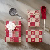 赤タン素朴金ゴールドパッチワークキルトラブジョイスターズ ラッピングペーパーシート