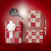 赤タン素朴金ゴールドパッチワークキルトラブジョイスターズ ラッピングペーパーシート