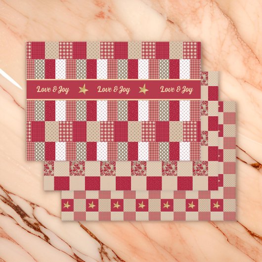 赤タン素朴金ゴールドパッチワークキルトラブジョイスターズ ラッピングペーパーシート