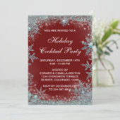 赤ターコイズブルー雪の結晶クリスマスパーティー 招待状 (スタンド正面)