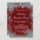 赤ターコイズブルー雪の結晶クリスマスパーティー 招待状 (正面/裏面)