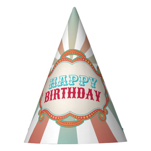 赤ターコイズブルー ヴィンテージ サーカス カーニバル 誕生日 パーティーハット (正面)