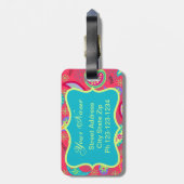 赤ターコイズモダンペイズリーパターンモノグラム ラゲッジタグ (裏面縦)