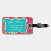 赤ターコイズモダンペイズリーパターンモノグラム ラゲッジタグ (裏面横)