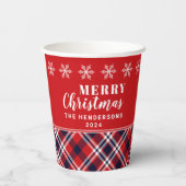 赤タータンチェックのプレイドモダンクリパーソナライズされたスマス 紙コップ (裏面)