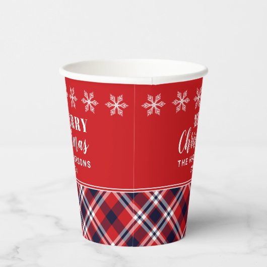 赤タータンチェックのプレイドモダンクリパーソナライズされたスマス 紙コップ (右)