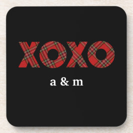 赤タータンチェッククリスマスパターン コースター