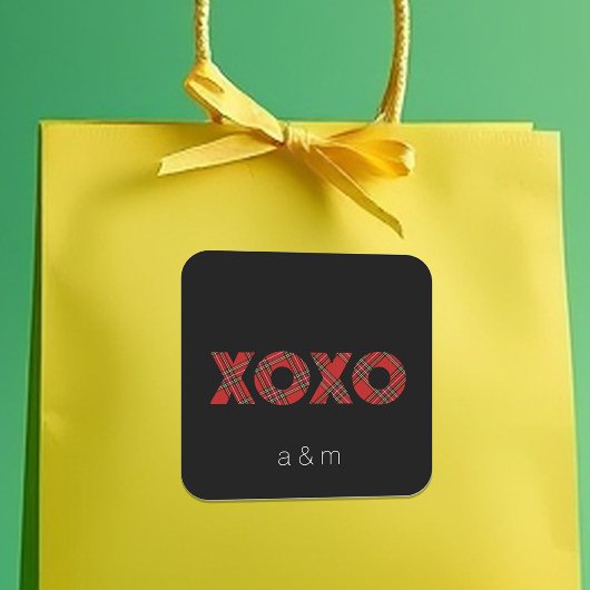 赤タータンチェッククリスマスパターン スクエアシール