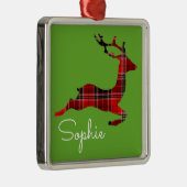 赤タータンチェックトナカイScotishクリスマスの名前のギフト メタルオーナメント (右)