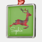 赤タータンチェックトナカイScotishクリスマスの名前のギフト メタルオーナメント (左)