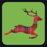 赤タータンチェックトナカイScotish Christmas スクエアシール<br><div class="desc">クリスマスの緑の背景に赤い色のインスパイアヴィンテージ伝統的ストライのタータンチェックトナカイの可愛いイメージ。クリスマス伝統的の季節のお尻。</div>