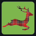 赤タータンチェックトナカイScotish Christmas スクエアシール<br><div class="desc">クリスマスの緑の背景に赤い色のインスパイアヴィンテージ伝統的ストライのタータンチェックトナカイの可愛いイメージ。クリスマス伝統的の季節のお尻。</div>