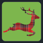 赤タータンチェックトナカイScotish Christmas スクエアシール<br><div class="desc">クリスマスの緑の背景に赤い色のインスパイアヴィンテージ伝統的ストライのタータンチェックトナカイの可愛いイメージ。クリスマス伝統的の季節のお尻。</div>