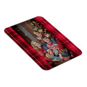 赤タータンチェックプレイドメリークリスマスファミリーフォト マグネット (右側)