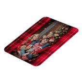 赤タータンチェックプレイドメリークリスマスファミリーフォト マグネット (左側)