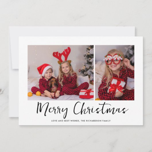 赤タータンチェックミニマルのクリスマスフォト シーズンカード (正面)