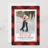 赤タータンチェックメリーのクリスマス写真 シーズンカード (正面)