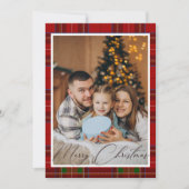 赤タータンチェック格子縞スコットランドのクリスマスフォト シーズンカード (正面)
