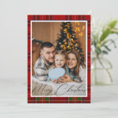 赤タータンチェック格子縞スコットランドのクリスマスフォト シーズンカード (スタンド正面)