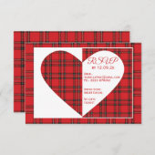 赤タータンチェック結婚式RSVP情報カード 出欠カード (正面/裏面)
