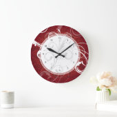赤ダマスクエレガント渦巻き ラージ壁時計 (ホーム)