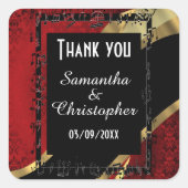 赤ダマスク金ゴールドと黒感謝してい君 スクエアシール (正面)
