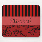赤ダマスク、赤ストライプいストライプの、お名前 マウスパッド (正面)