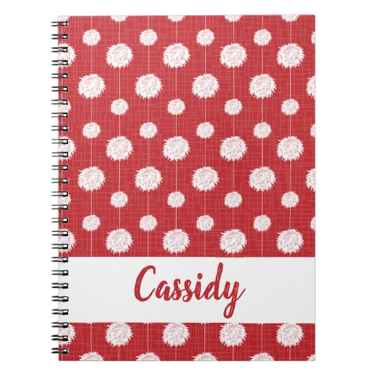 赤チアリーダーpom pomパターン ノートブック (正面)