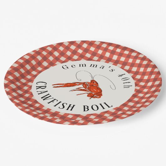 赤チェックのザリガニのボイルパーティー・シーフードパーティーの紙 ペーパープレート (アングル)